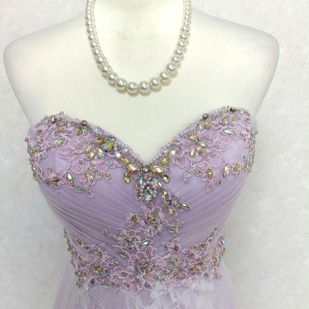 IRMA イルマ 刺繍 ビーズ ビジュー レースアップ ロングドレス 紫 9号