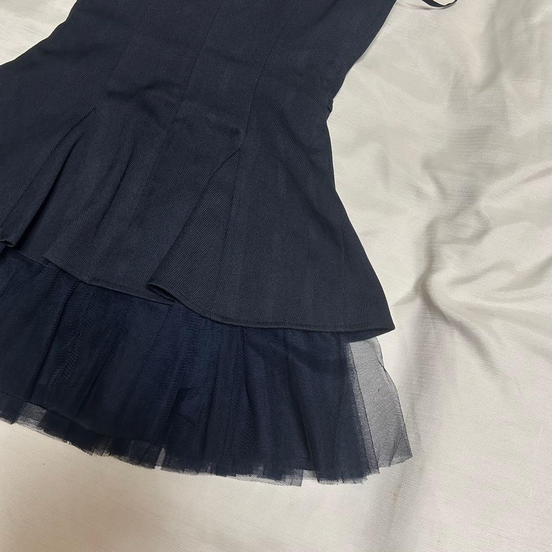 DEA robe de fleurs ネイビーフリルミニドレス