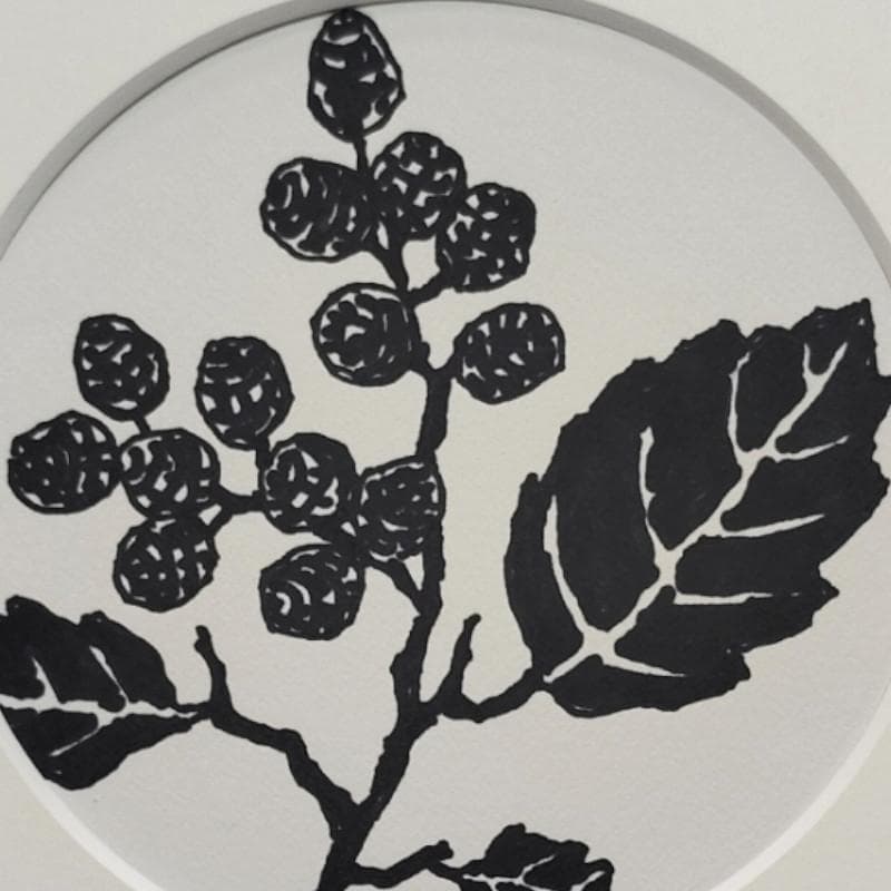 ☆坂本直行☆「ハンノキの実」ペン画　径145ｍｍ円