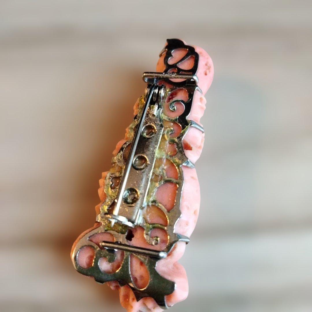 珊瑚 ブローチ 帯留め 15.8g