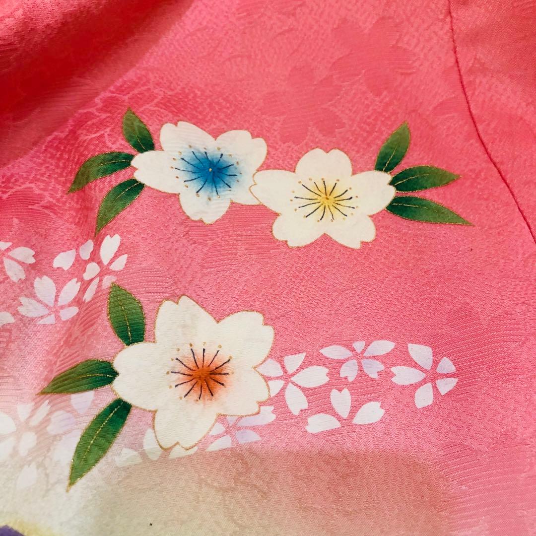 七五三7歳正絹‼️人気ピンク暈し手毬花々煌びやか際立つ⭐︎安心フルセット銘品