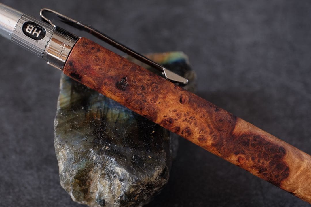 PG5木軸カスタム0225 高村杢工房 製図用シャープペンシル 花梨瘤紅白