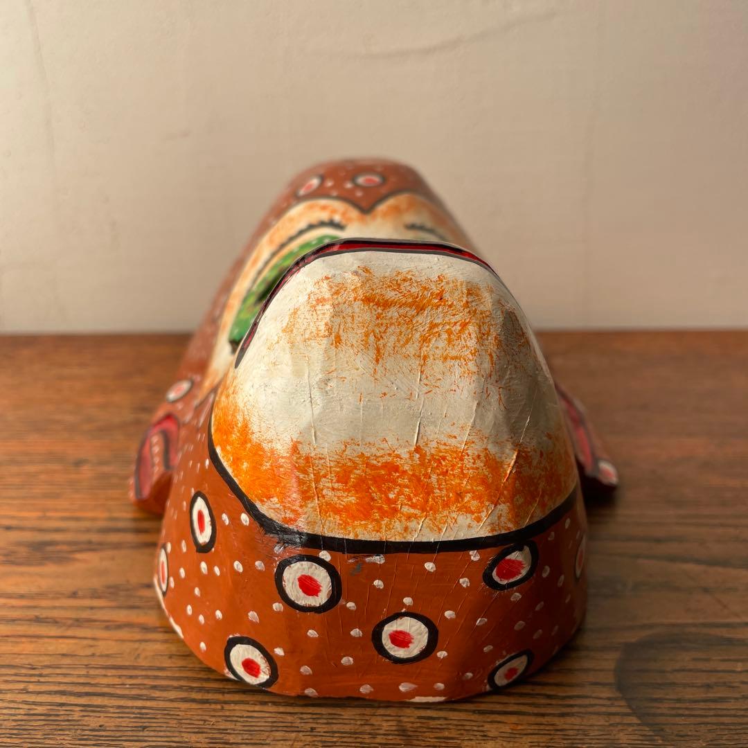 ご確認用木製木彫り猿マスクお面南米メキシコ壁掛けカラフル手描き