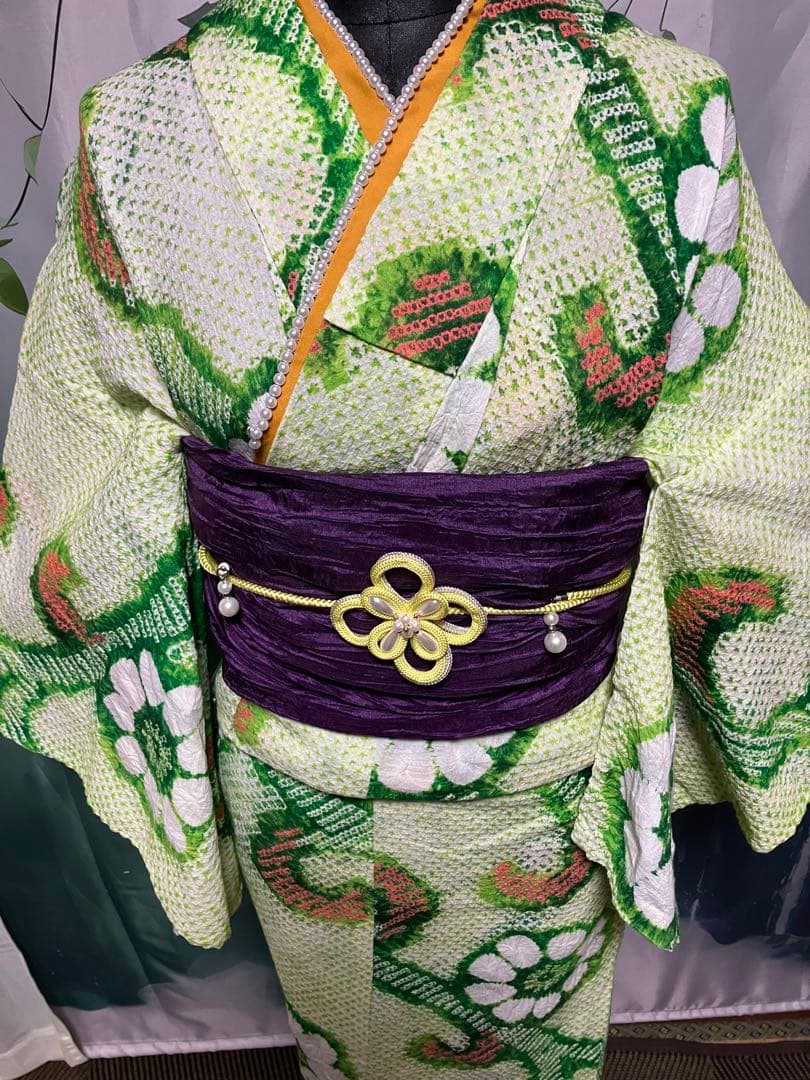 い*ふ様 オークション有松鳴海総絞り浴衣のみ緑、158±5