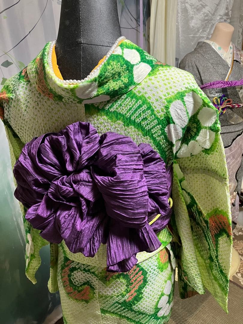 い*ふ様 オークション有松鳴海総絞り浴衣のみ緑、158±5