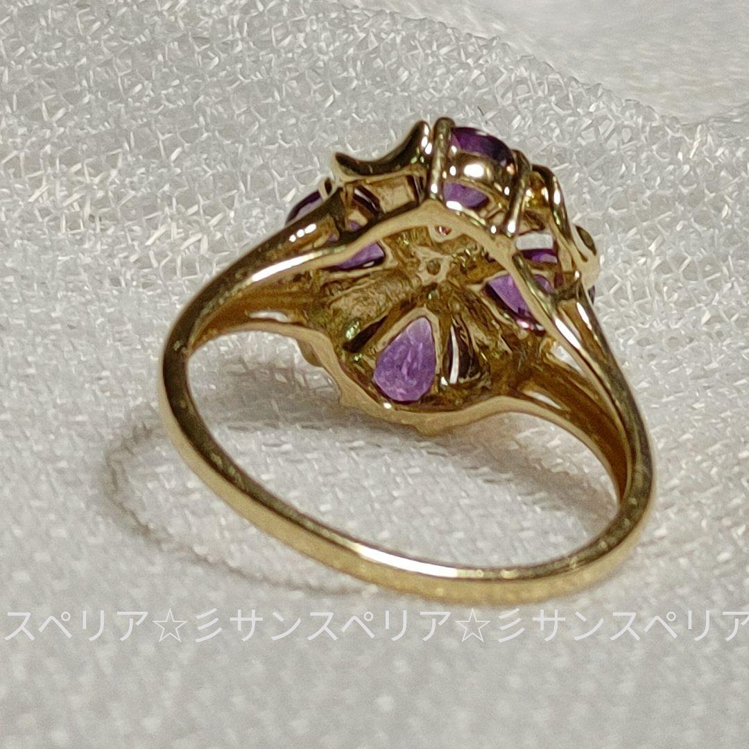 K14 アメジストとダイヤモンドのデザインリング