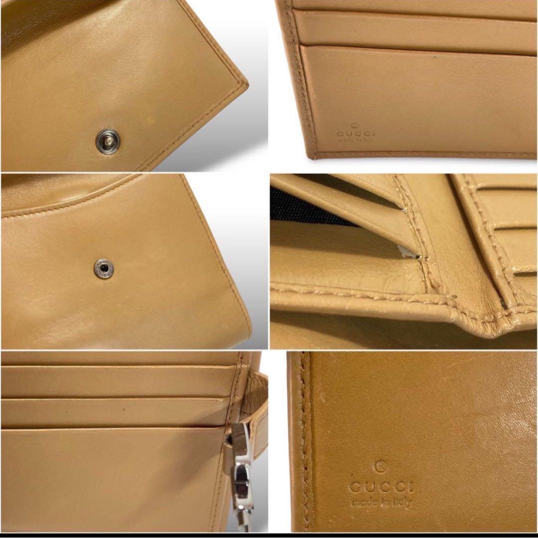 美品】 グッチ GUCCI ジャッキー レザー 二つ折り財布 シルバー金具