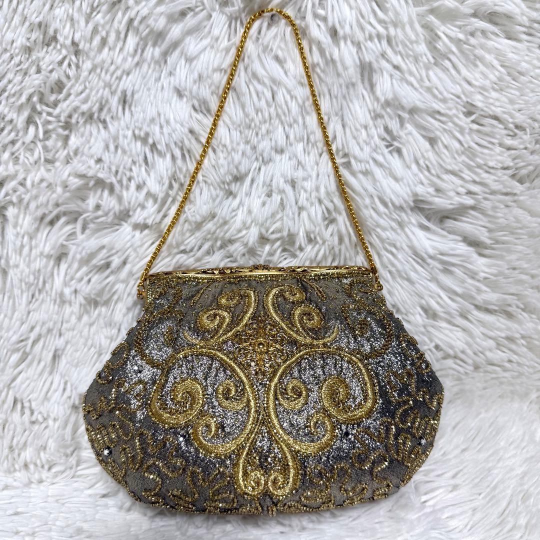 美品 花井幸子 YUKIKO HANAI ビーズ 刺繍 パーティー バッグ 和装