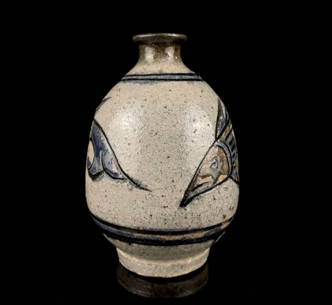 【美品】「凜」人間国宝 金城次郎 壺屋焼 魚文 徳利 酒器 やちむん 琉球