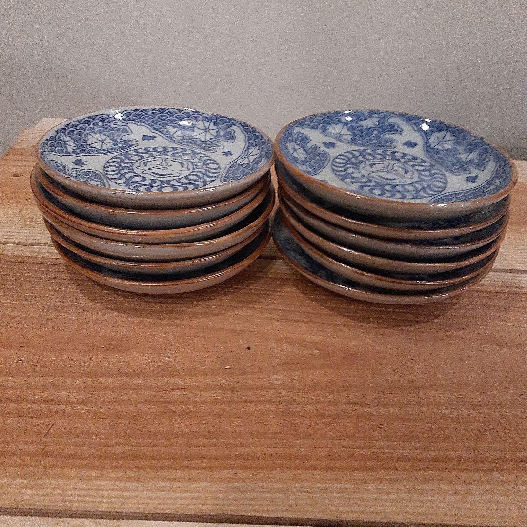 Z021】青い花模様の陶器皿10枚セット
