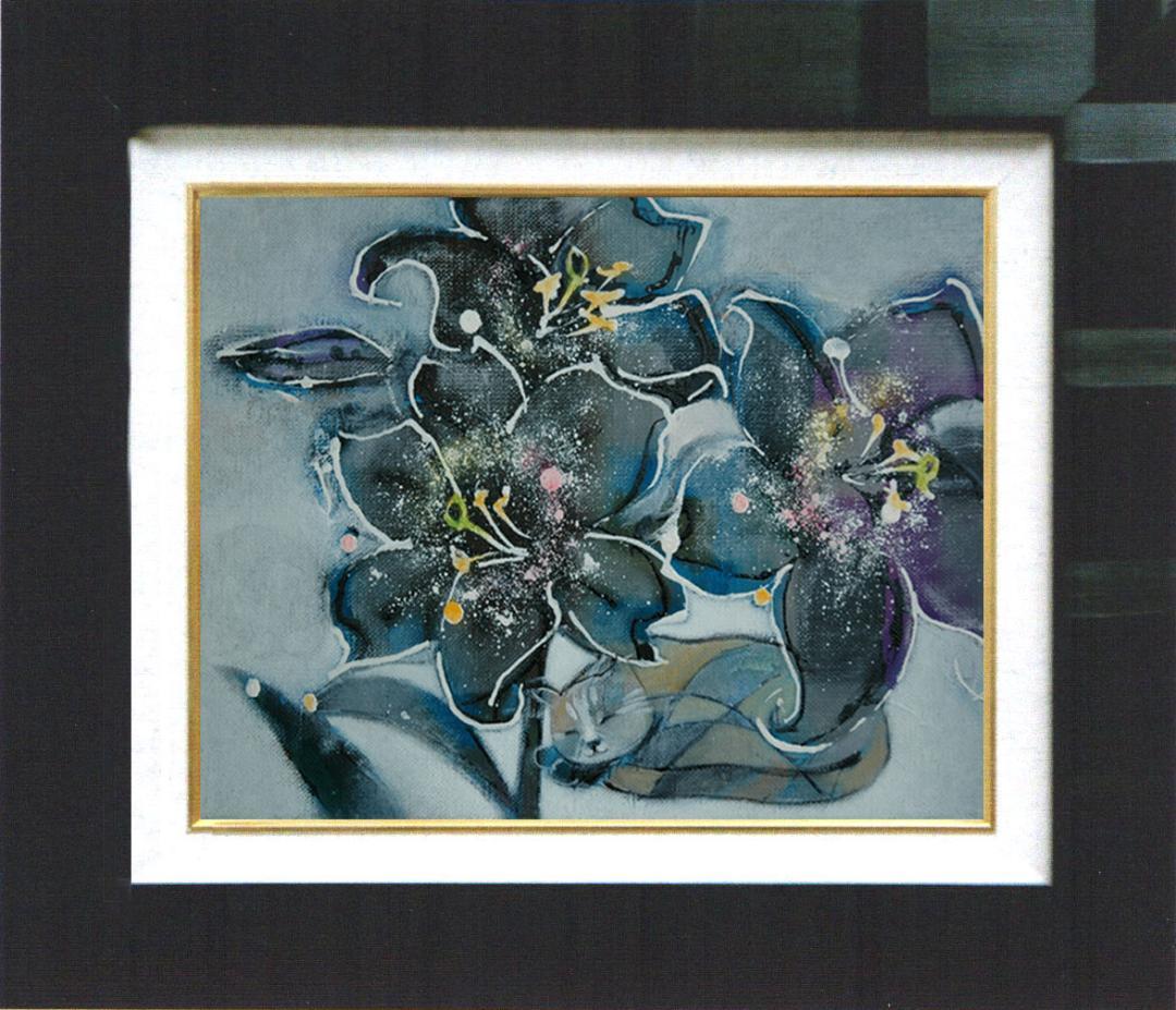 油絵 菅家令子 絵 絵画インテリア 額付(銀) F4-050620 子猫のお昼寝