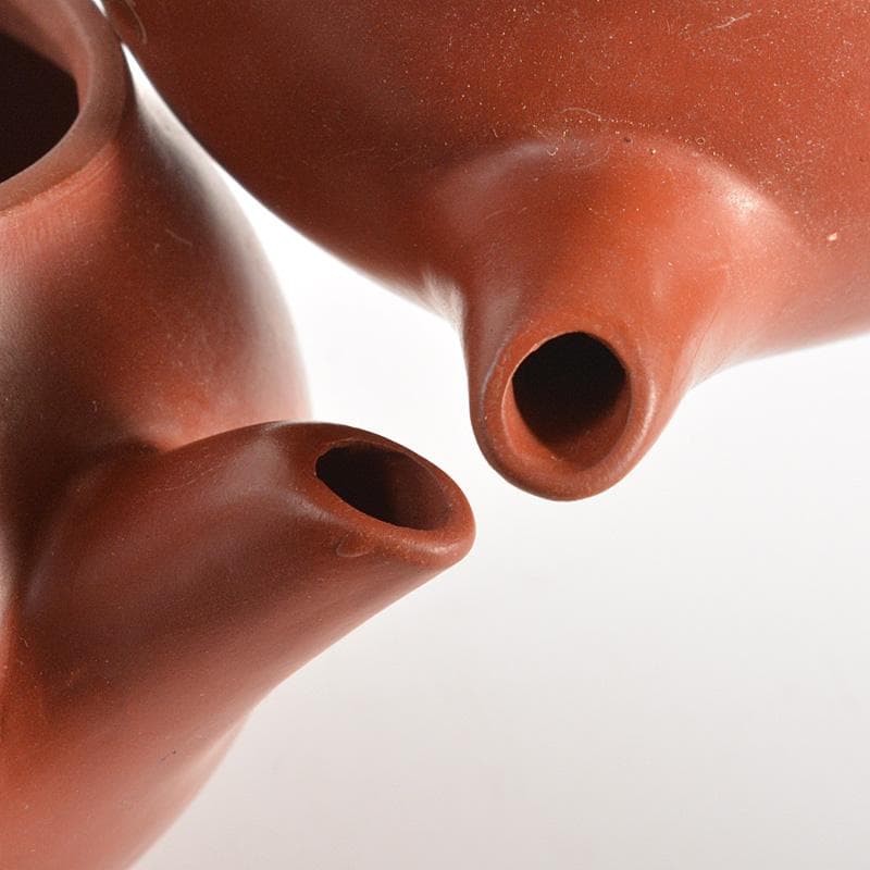 中国　洪星紫砂　朱泥　金彩山水人物文　急須　茶壷　箱付　C　6008