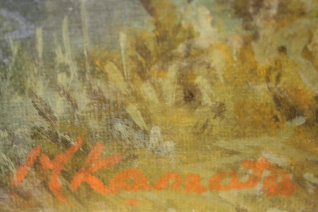 額縁付き日本田舎風景画 大きな油絵