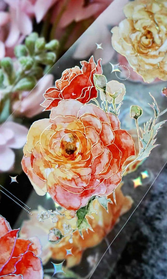 巻売 467☆ 海外 マスキングテープ マステ PET 装飾 花 銀ホロ