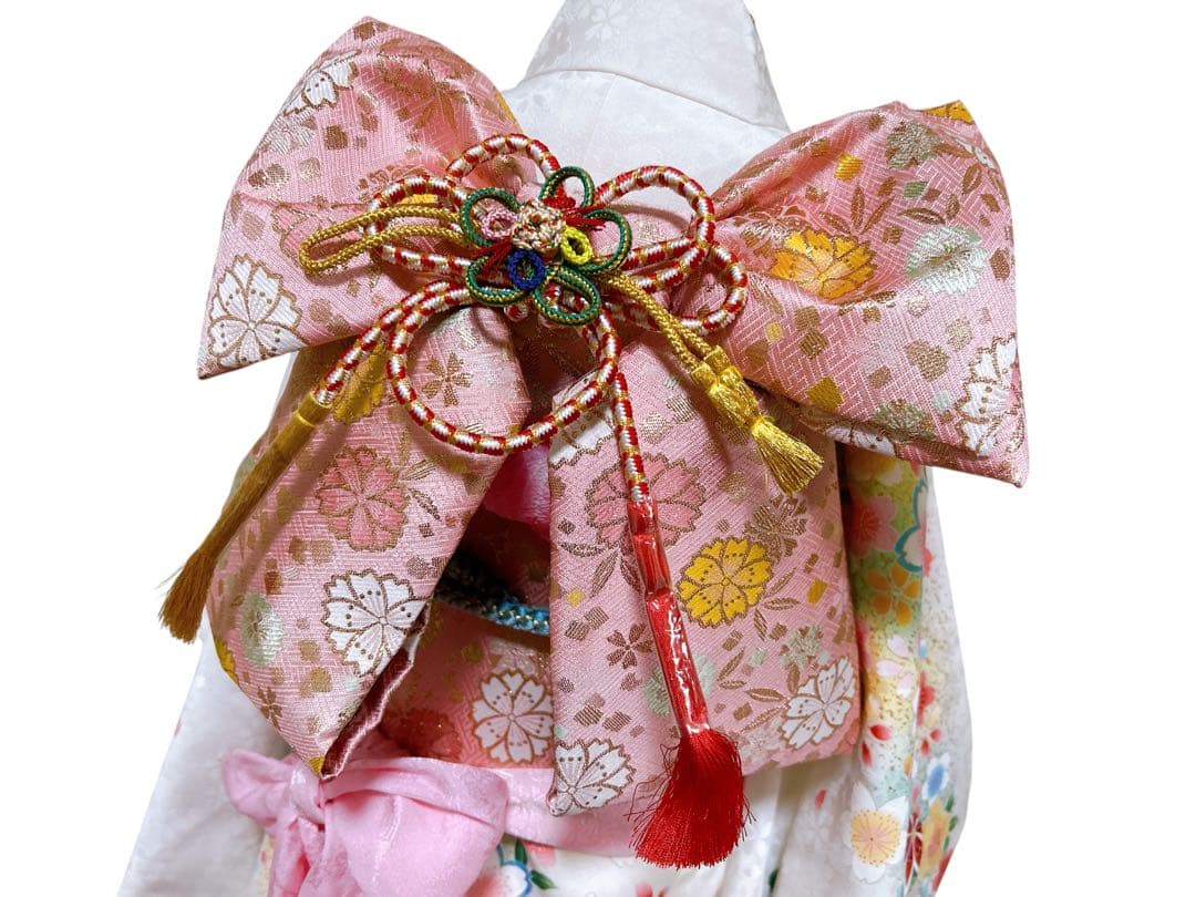 正絹セット♡七五三　7歳　女の子　フルセット　一式　白系　ピンク　パール付帯締め