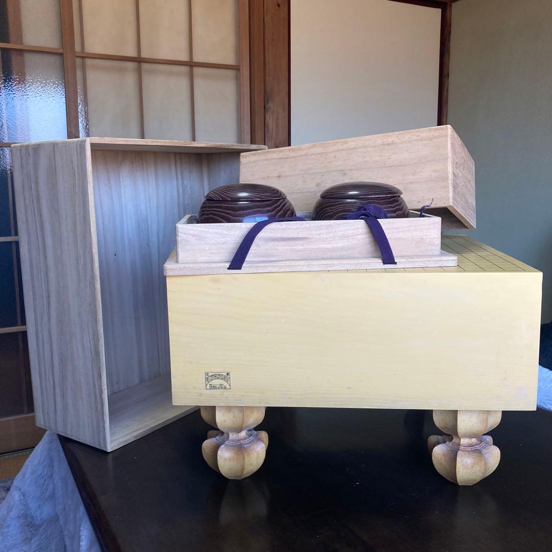 天然木　囲碁盤　蛤碁石　脚付へそ有り　布カバーと桐箱付き　セット