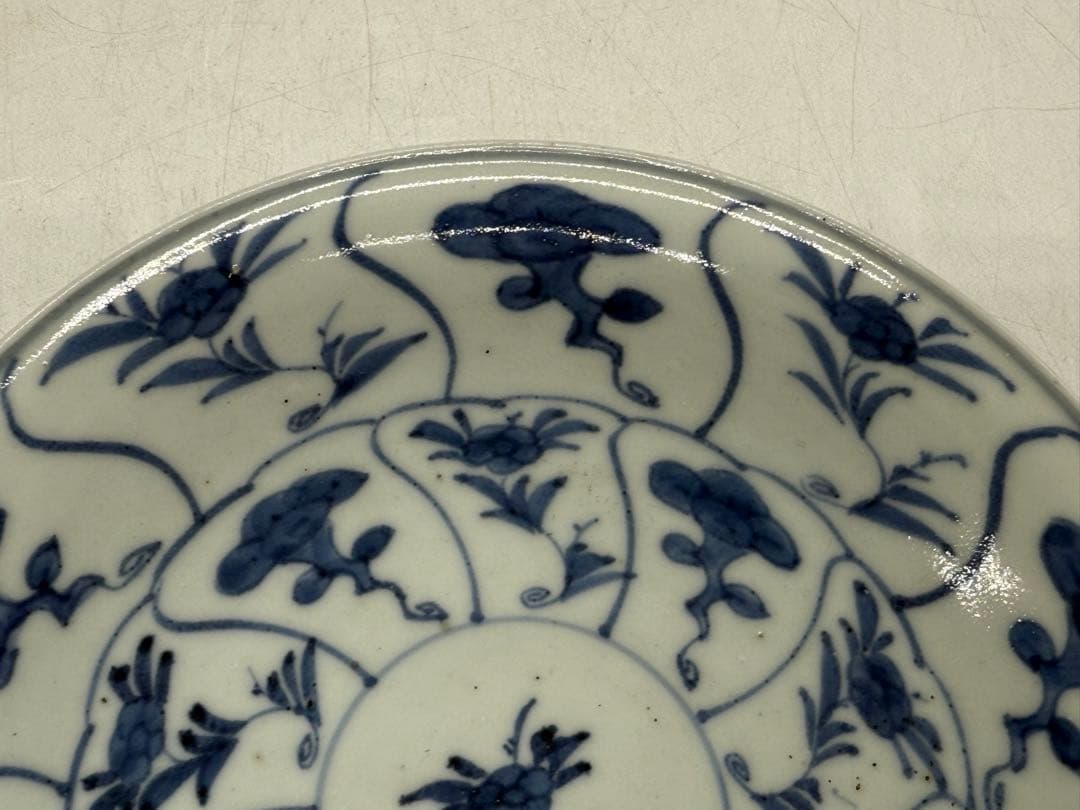 中国　清時代　染付　花卉紋皿　新渡　送料込み251020