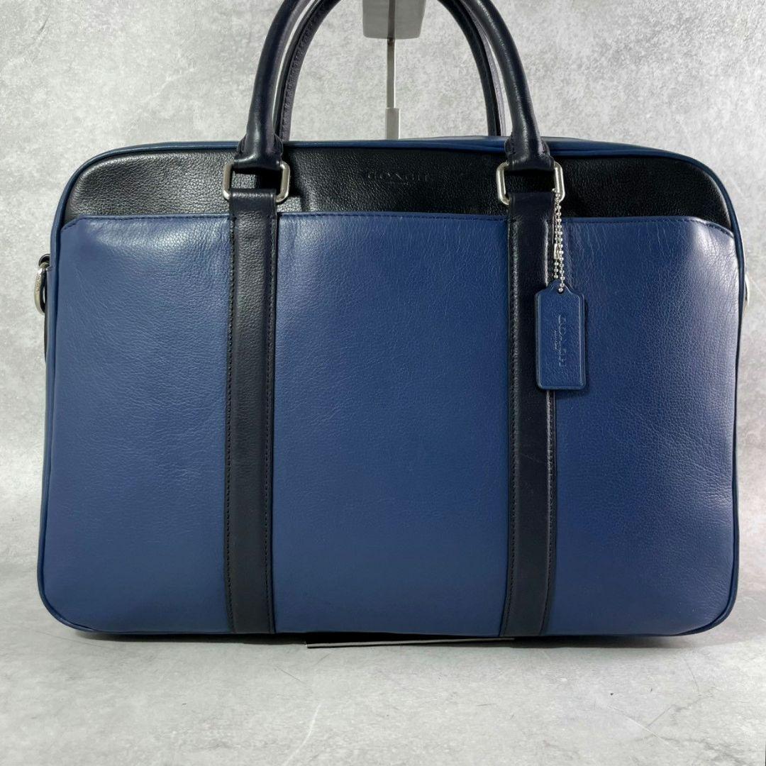 極美品 コーチ ペリー 2way ビジネスバッグ ブリーフ A4可 レザー 青