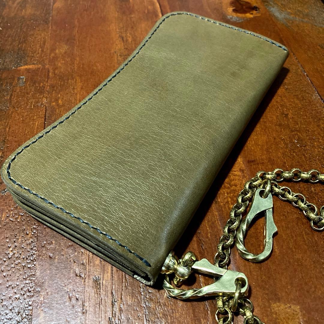 本革　財布　チェーン付き　手縫い　ヌメ革　レザークラフト ハンドメイド