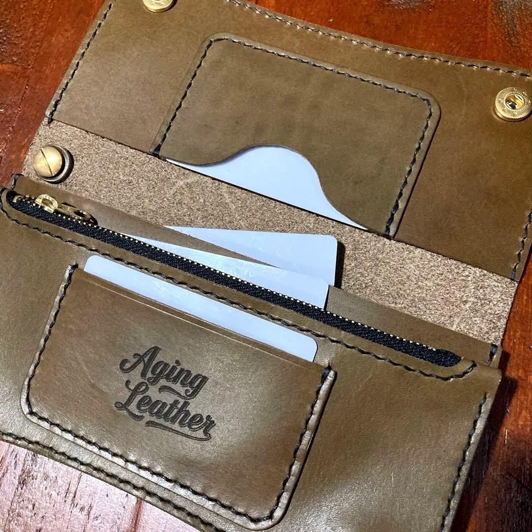 本革　財布　チェーン付き　手縫い　ヌメ革　レザークラフト ハンドメイド