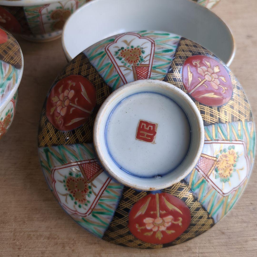 骨董 伊万里 蓋茶碗 色絵 染錦 器 陶器 アンティーク 煮物 5つ〜