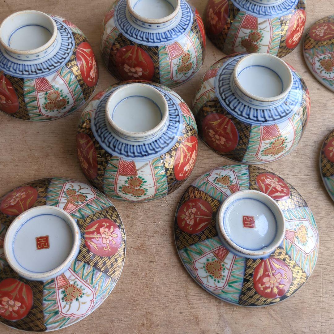 骨董 伊万里 蓋茶碗 色絵 染錦 器 陶器 アンティーク 煮物 5つ〜
