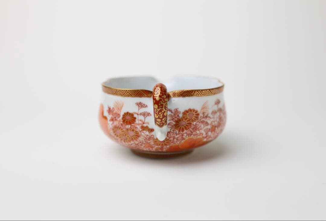 九谷焼 金城竜山 九谷竜山 金彩 赤絵秋草 煎茶器 急須 煎茶道具 煎茶碗