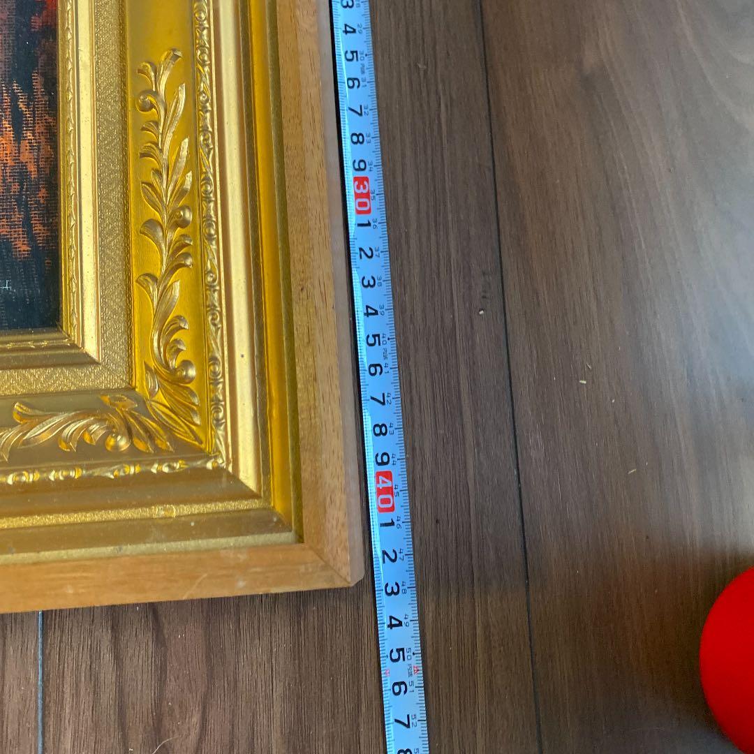 アンティーク木製 横長 大型額縁 高級感あり表面ガラスあり 油絵込み