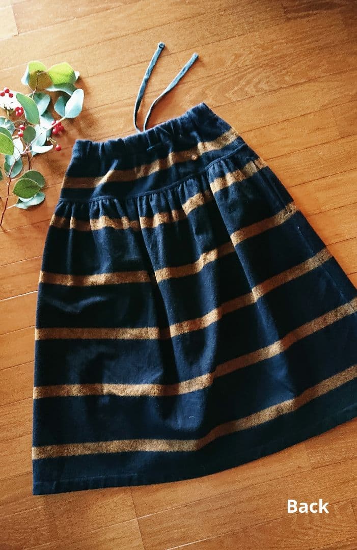 45R ☆フロート縮縦のセイルボーダーフレアースカート/ネイビー×ブラウン♪