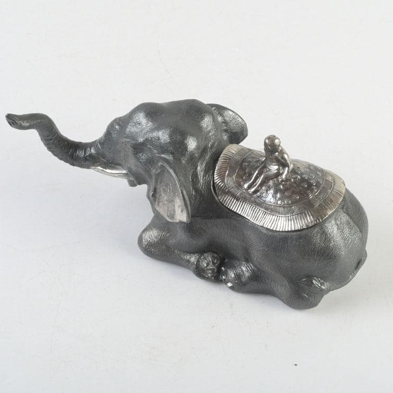 あんちん製　合金　象に人物　インク壷　蓋物　V　9307