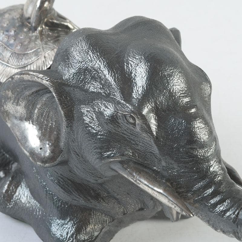 あんちん製　合金　象に人物　インク壷　蓋物　V　9307