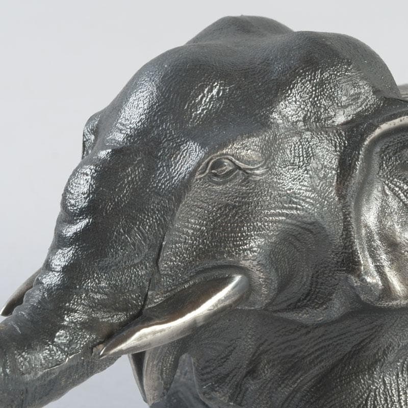 あんちん製　合金　象に人物　インク壷　蓋物　V　9307