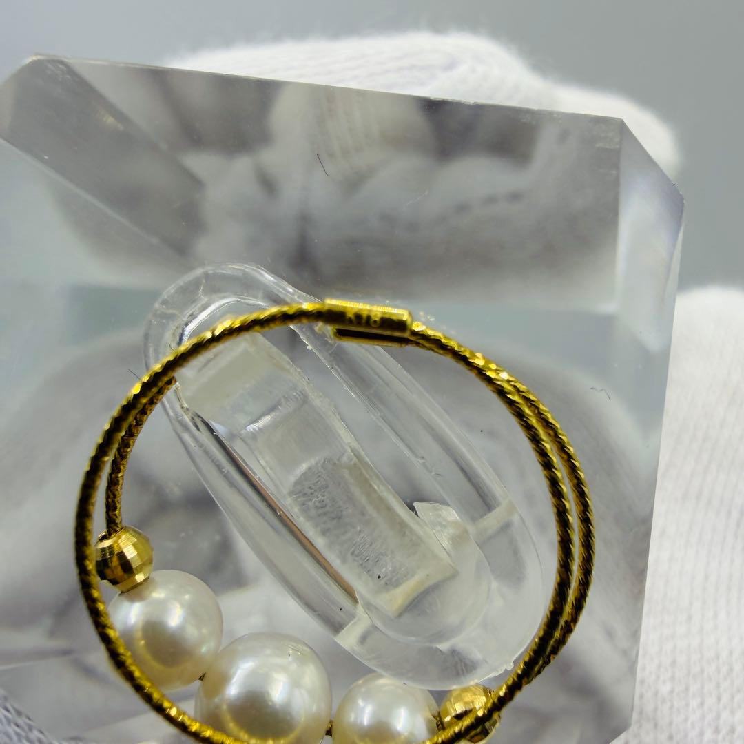 【新品】K18 アコヤ真珠 リング 3珠 フリーサイズ 伊勢志摩 真珠屋さん