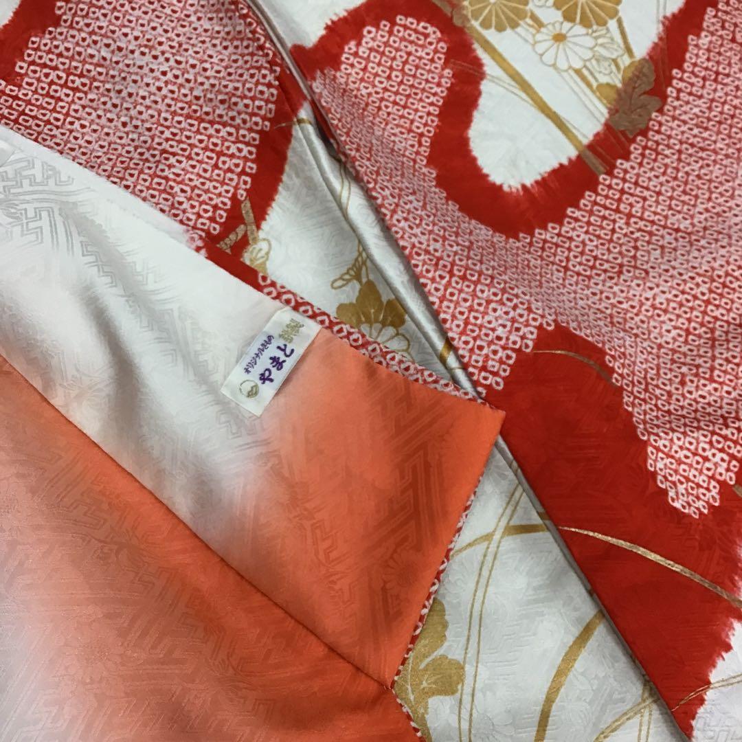 3539◇アンティーク着物正絹絽時代物振袖藍色に白ぼかし染め美しい扇面