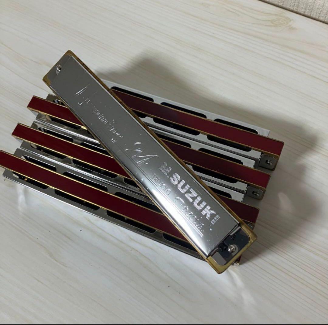 ①【中古品】SUZUKI 24穴複音ハーモニカ５本　Am ANm