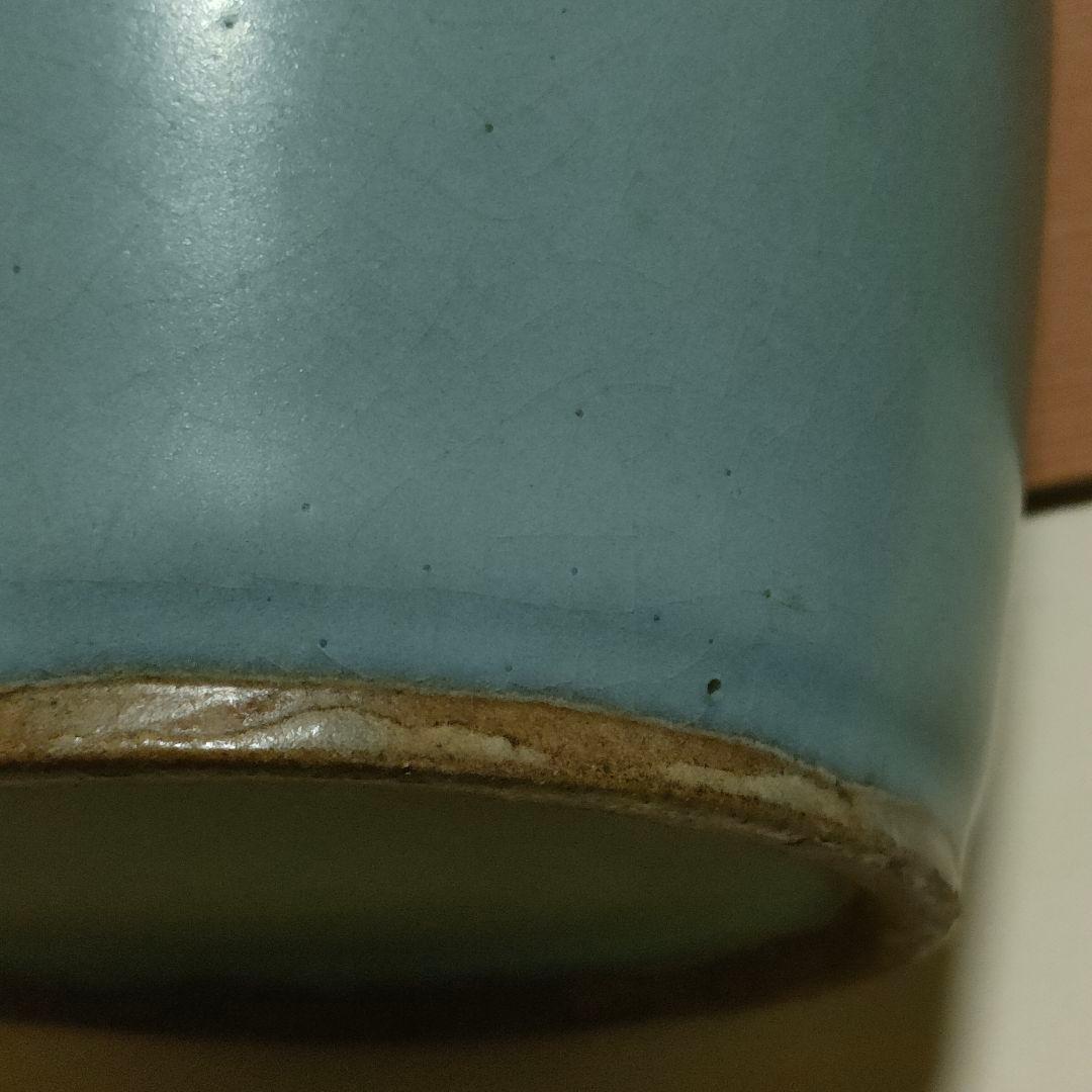 中国美術 月白釉 時代物 アンティーク 双耳花入 花瓶 仿汝窯 清朝