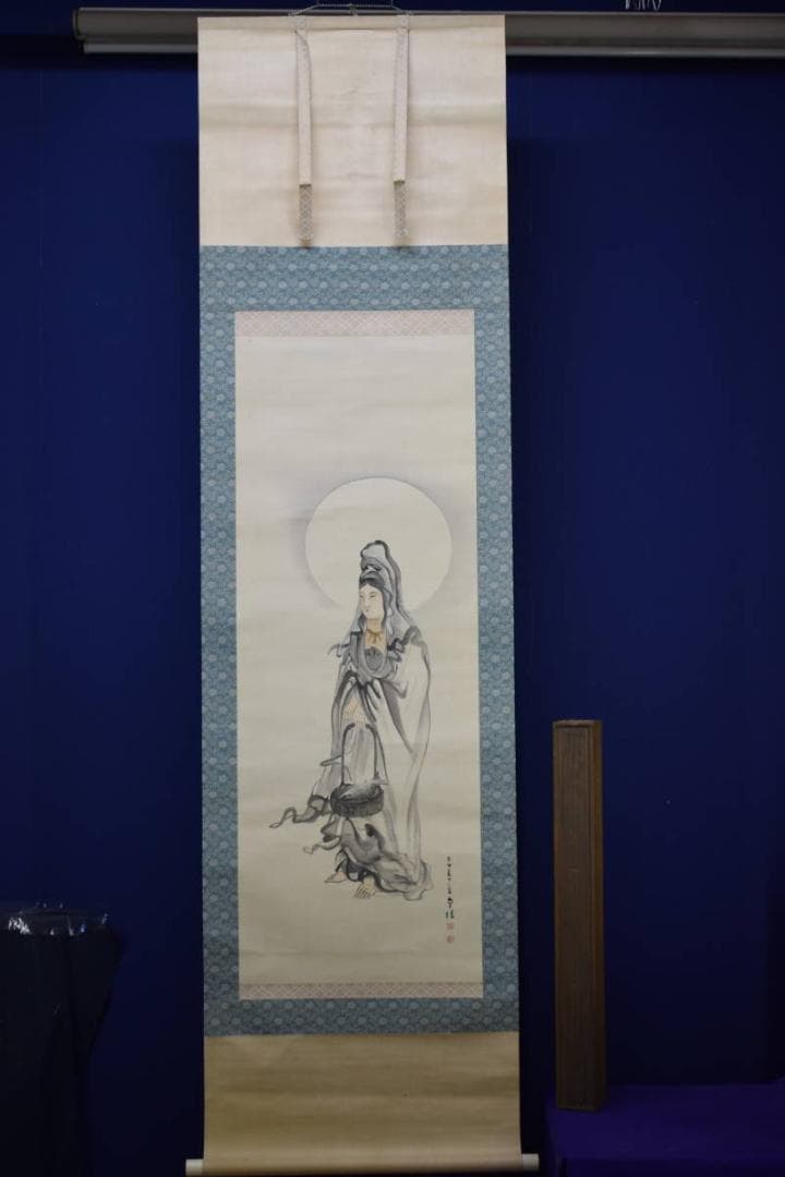 真作/石井金陵/魚観音像図/布袋屋掛軸HE-481