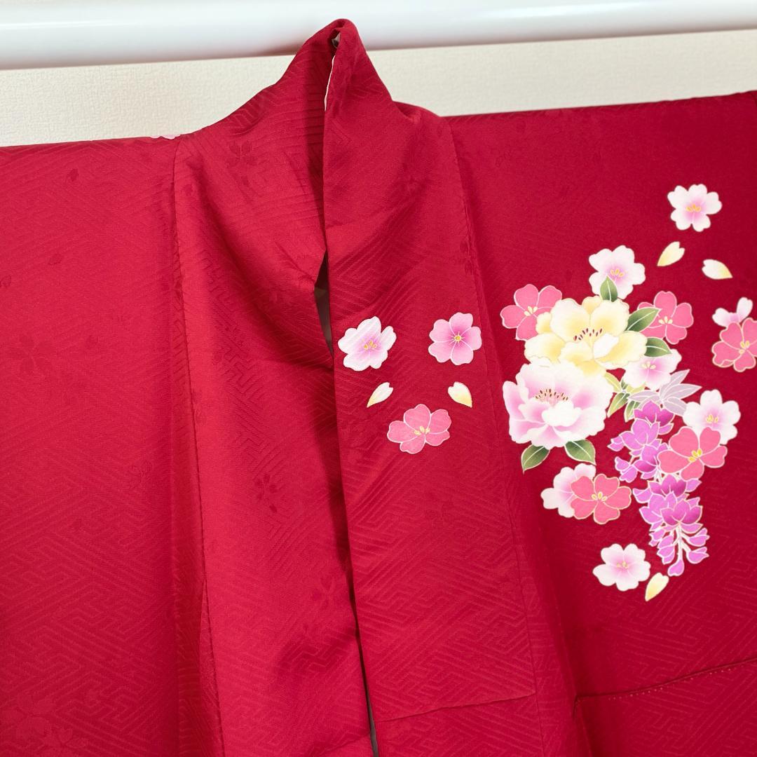 akmx193 正絹 振袖 赤色 パールトーン加工 9号 花柄