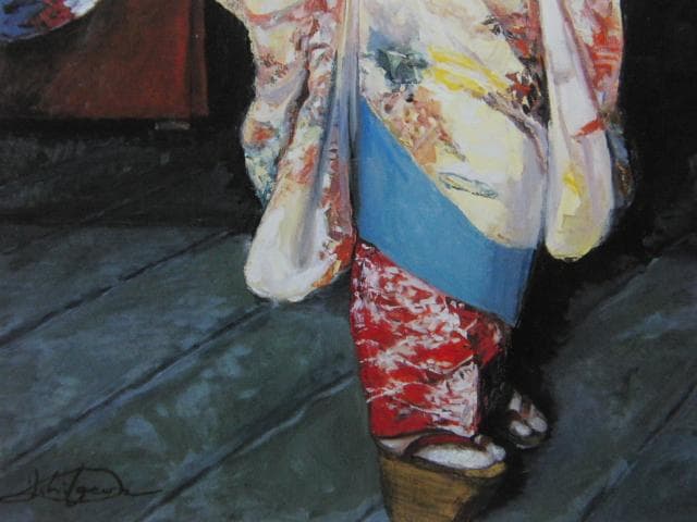 石川善一、【祗園の華】、希少な画集画、新品高級額・額装付、状態良好