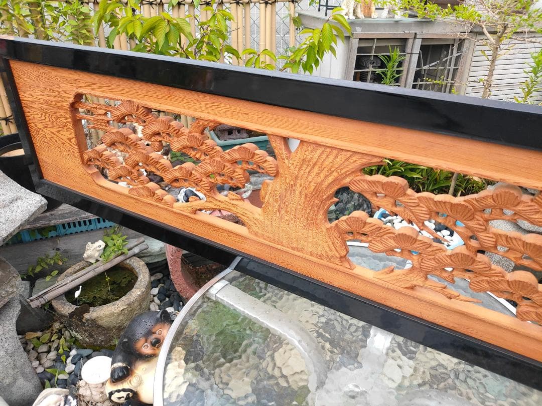 《引取り限定》高級欄間☆松竹梅☆透かし彫り工芸1845x30x380☆木彫り彫刻