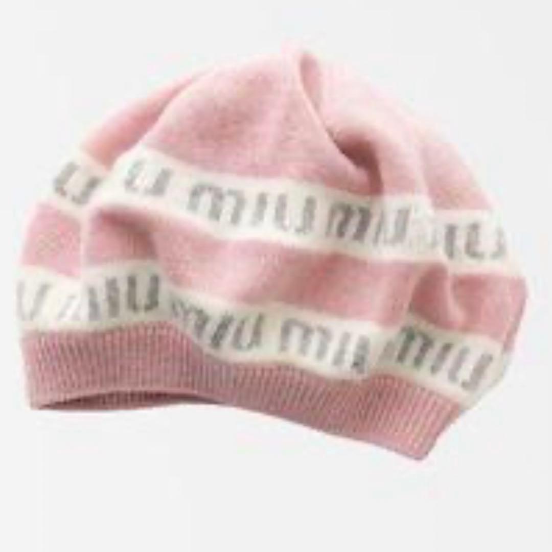 極美品♡miumiu ミュウミュウ ビーニー ニット帽 MIUロゴ ピンク