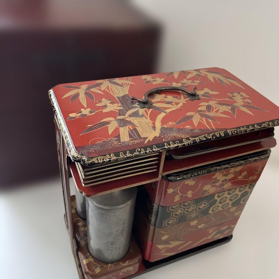 重箱　年代物　木製漆器　骨董　お弁当箱　アンティーク⭐︎希少⭐︎木箱付き