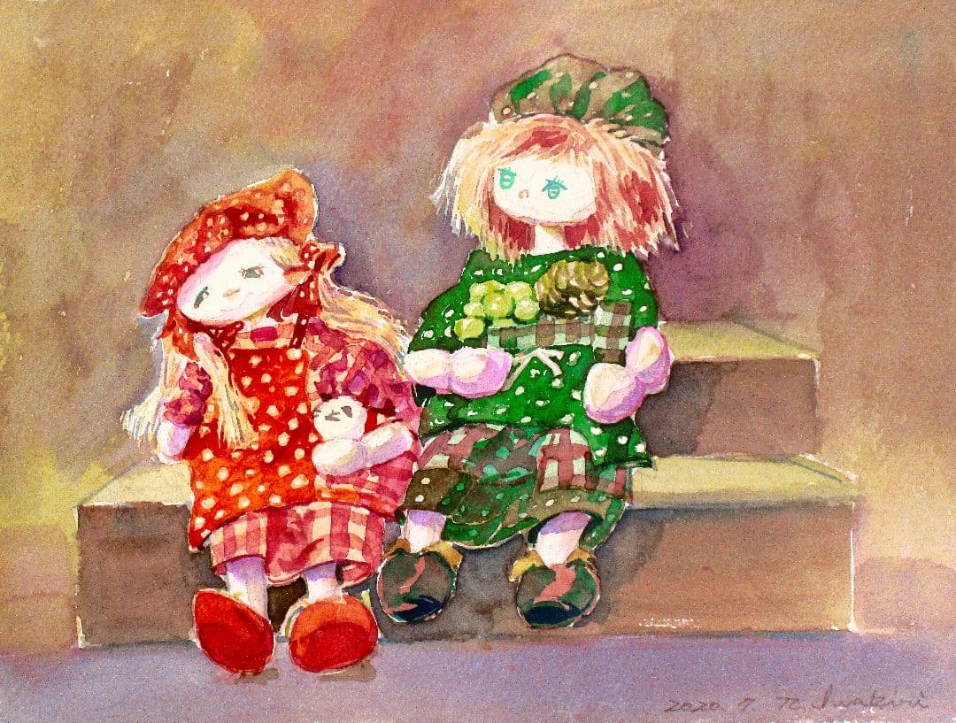 水彩画「可愛い人形」