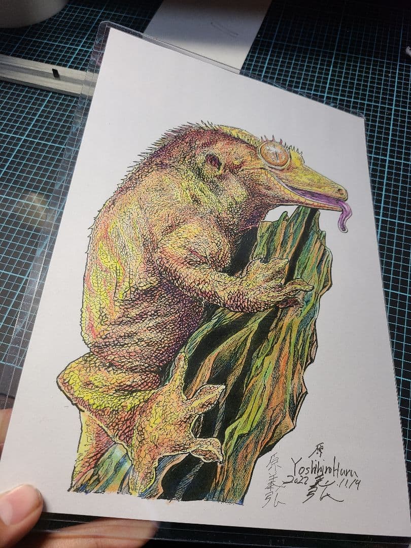 【クレステッドゲッコー】自作　額縁入り　B5