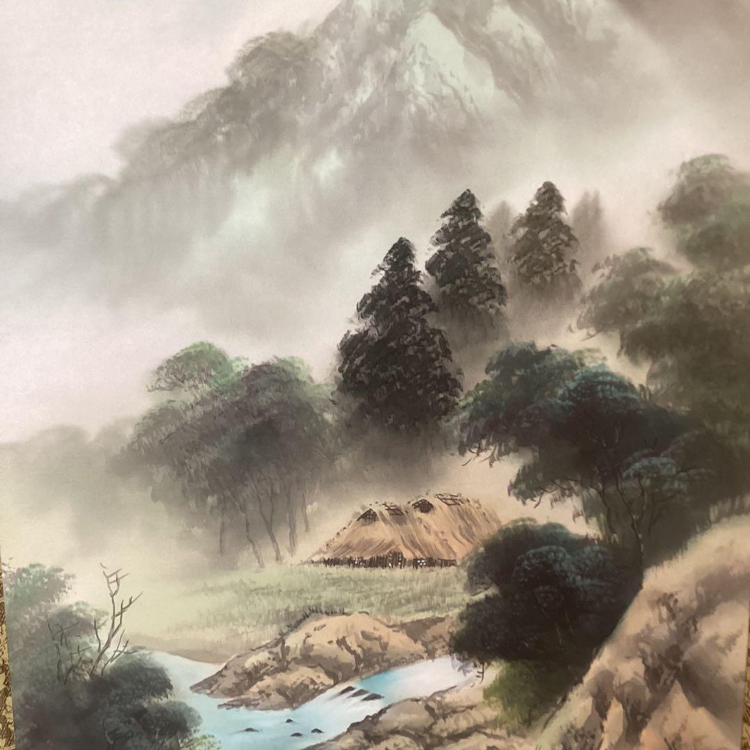 小坂静思 評価額40万絹本彩色山水画【真筆証明書 作家連盟 会長