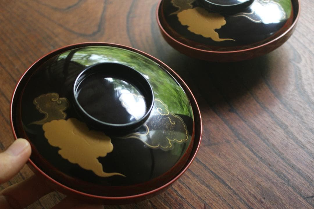 時代逸品！極上七宝文縁に優美な金銀雲蒔絵の映えるお椀2点（検輪島塗蒔絵椀雑煮椀