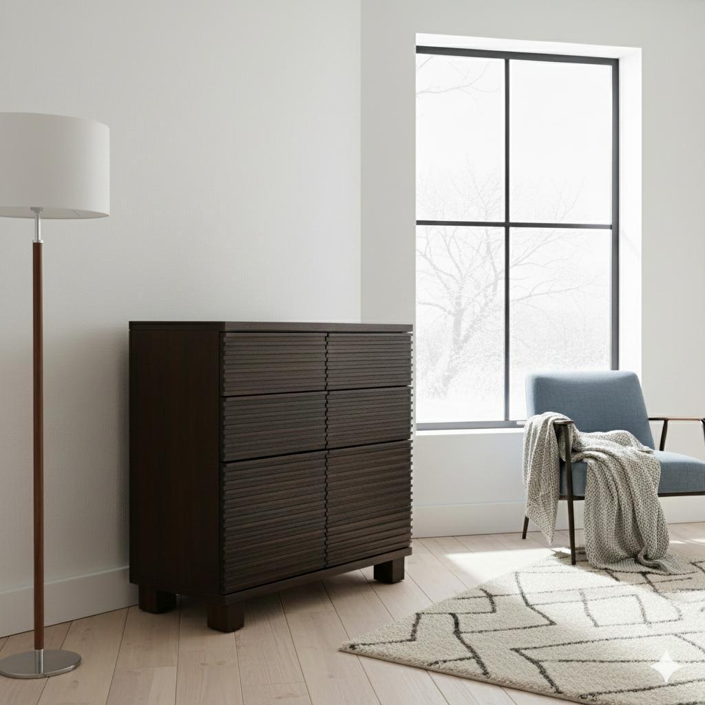 北欧風】ルーバーキャビネット 幅85cm 木製 リビングボード 隠せる収納