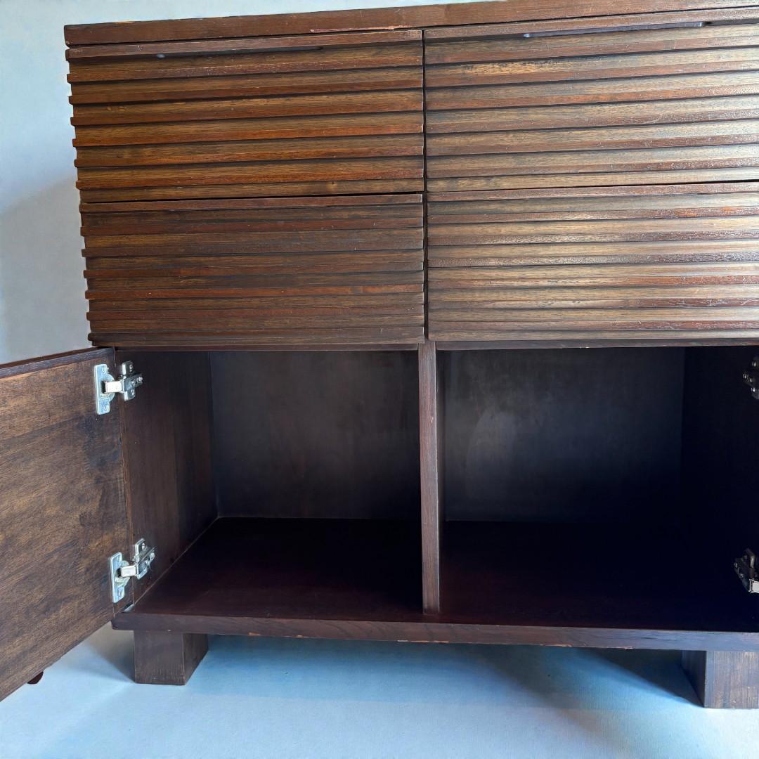 北欧風】ルーバーキャビネット 幅85cm 木製 リビングボード 隠せる収納