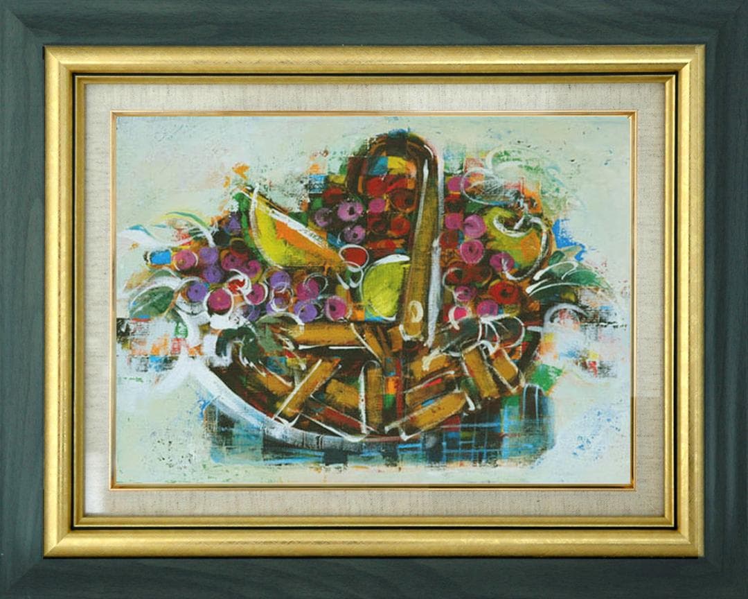 油絵 菅家令子インテリア 額付(白) 油絵 uF6-061403 静物 フルーツ