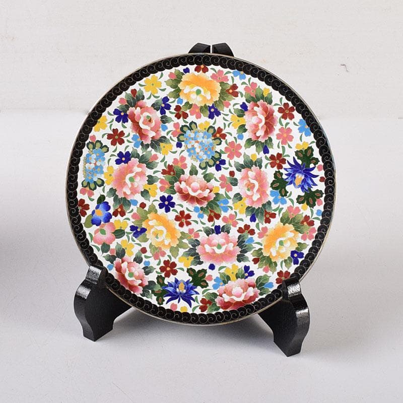 七宝焼 京七宝 錦雲軒 稲葉造 万華友禅文 飾皿 皿立